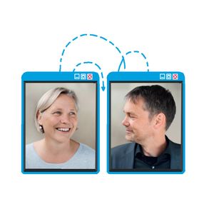 Foto von einem Mann und einer Frau montiert in ein Tablet