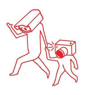 Illustration von zwei Männchen, die Kameras als Kopf haben