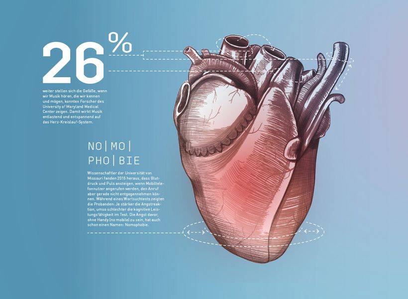 Illustration eines menschlichen Herzens mit Beschreibungen